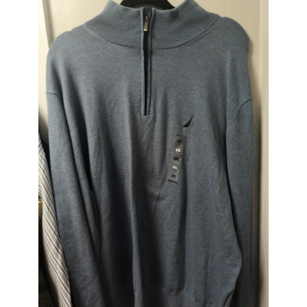 NWT NAUTICA NAVTECH Blue 1/4 Zip Sweater Stretch Cotton Pullover XXL